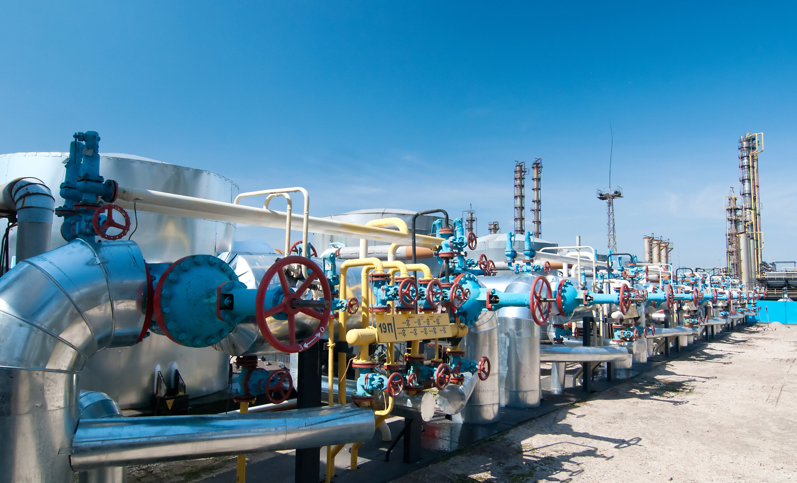 Gas industry. row gas valves